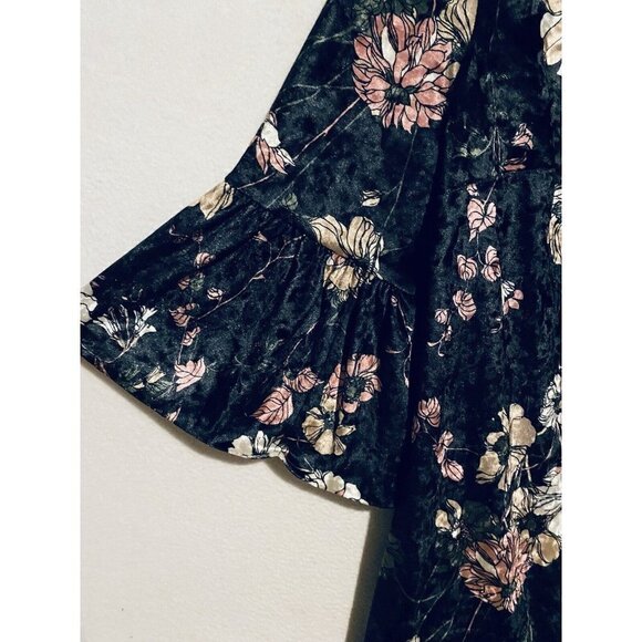 Chicos Dress Womens Medium Black Velvet Floral Puffy Bell Sleeve Shift Boho - Picture 3 of 6